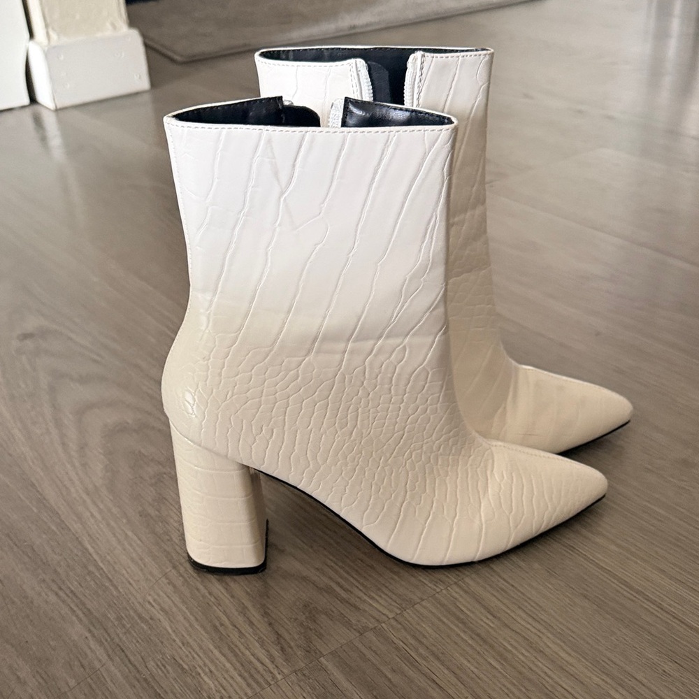 Nasty Gal White Croc-Embossed Heeled Boots